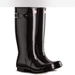 Hunter Gloss Black Knee-High Rubber Rain Boots
